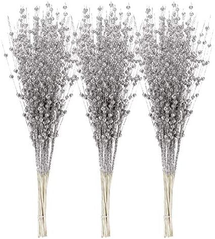 Sea Team 24-Pack Artificial Glitter Berry Stem Ornaments, Decorative Bead Sticks, Glittery Twigs, Pi | Amazon (US)