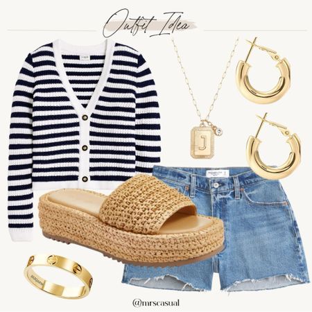 Striped cardigan outfit idea ❤️ for summer. With denim shorts 

#LTKFindsUnder100 #LTKOver40 #LTKFindsUnder50