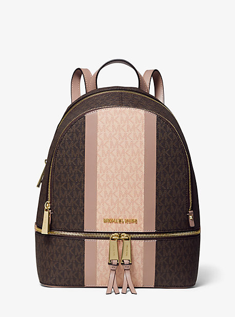 Rhea Medium Striped Logo and Leather Backpack | Michael Kors US