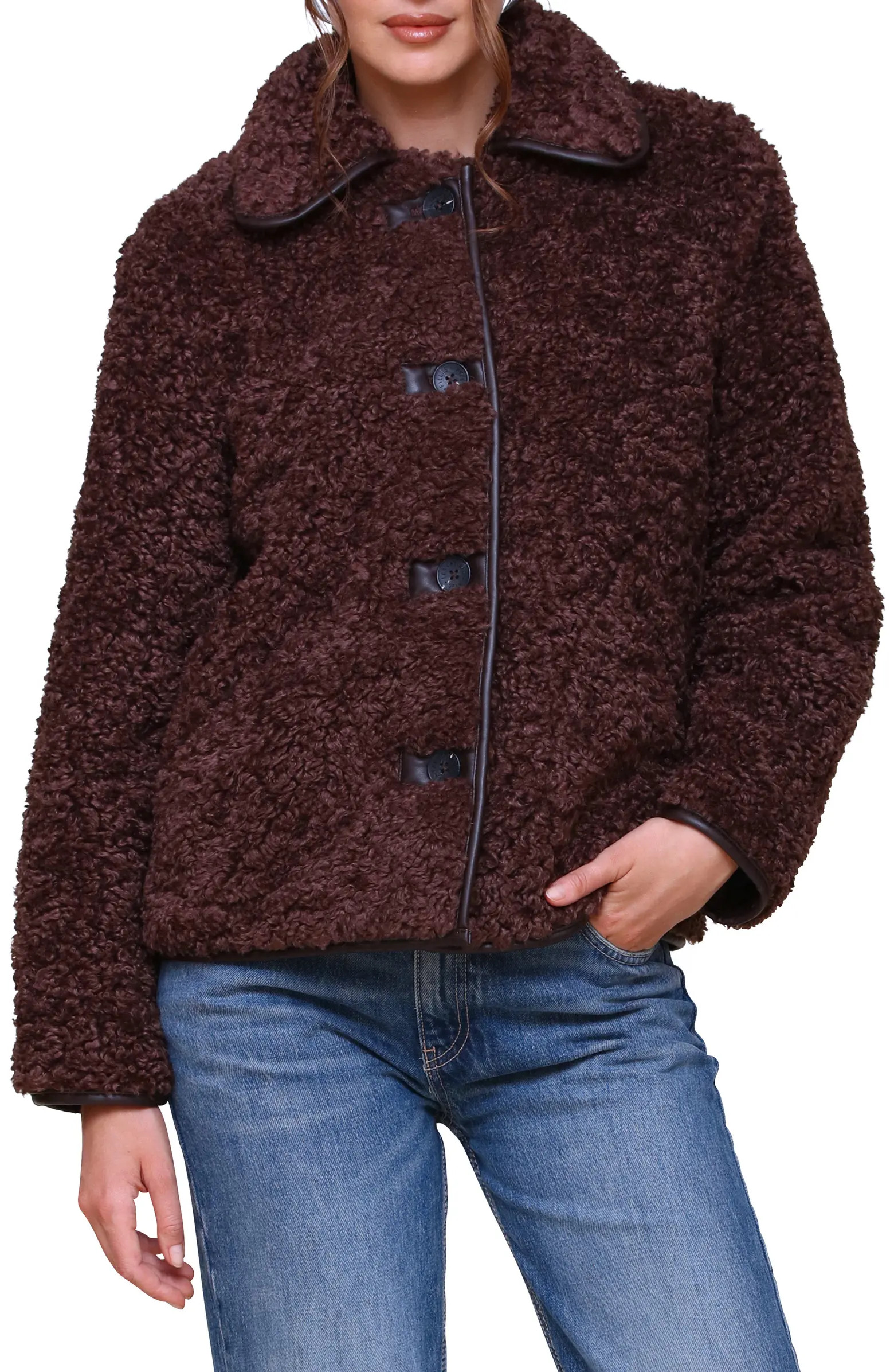Faux Shearling Teddy Coat with Faux-Ever Leather™ Trim | Nordstrom