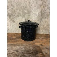 Enamel Soup Pot, Black Enamel, Covered Cooking Stovetop Enamelware, Speckled Spaghetti Pot | Etsy (US)