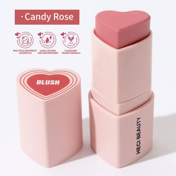 1pc Heart-Shaped Cream Blush Stick 3-In-1 Cute & Beautiful Color Pink & Natural Rose Shades Gloss... | SHEIN
