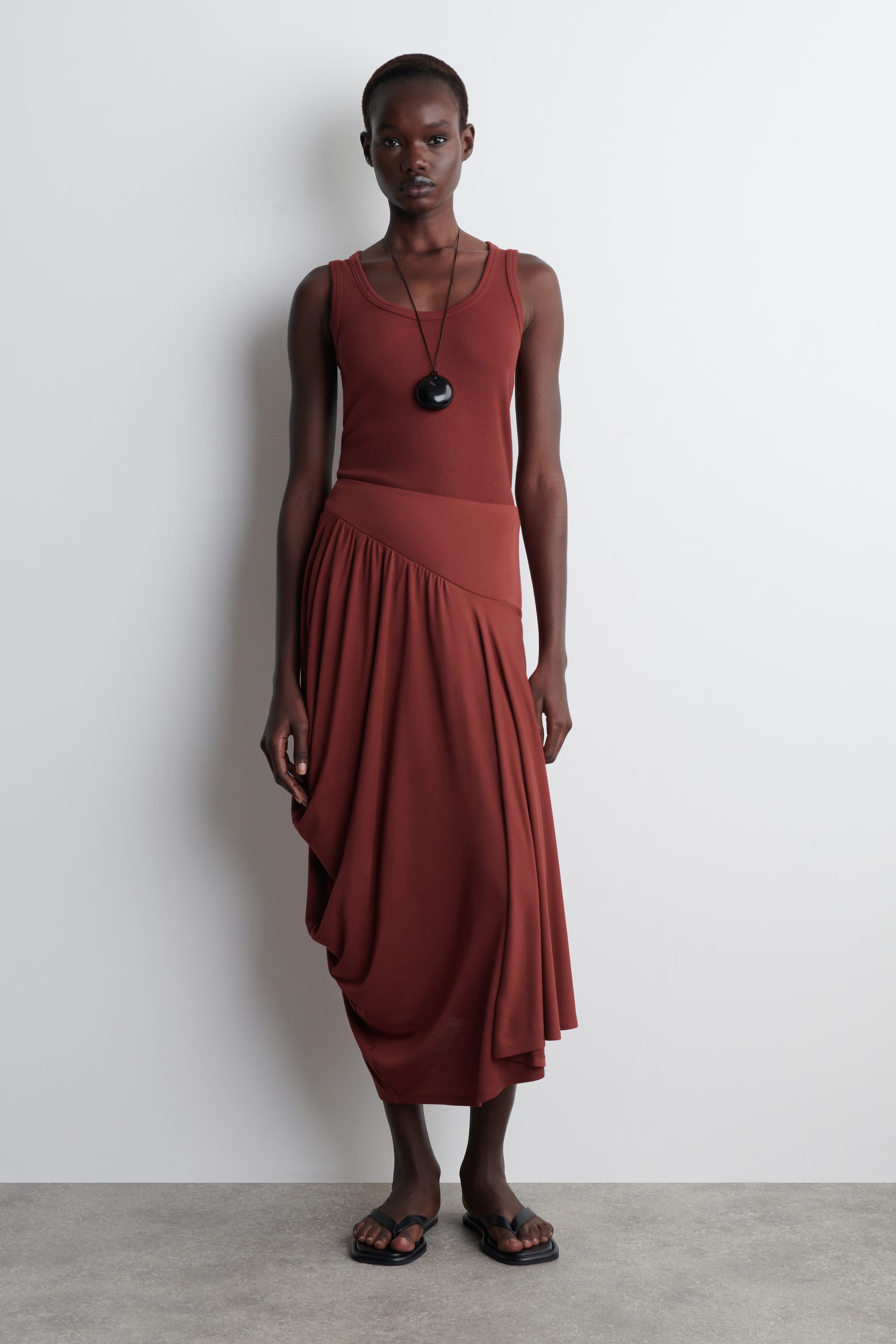 ASYMMETRIC DRAPED MIDI SKIRT - DARK RED | COS GB | COS UK