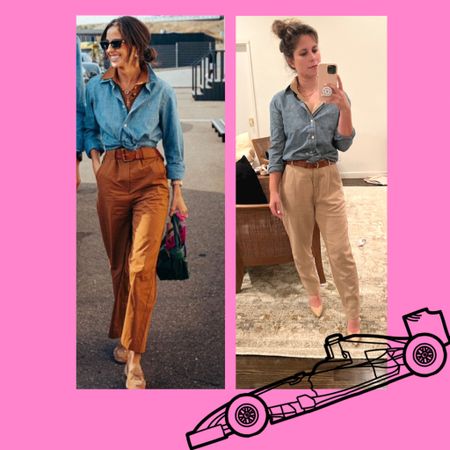 Abercrombie jumpsuit, Ralph Lauren chambray top, Sarah flint nude heels, brown leather belt, outfit inspired by Carmen mundt, formula 1, f1, tailored look, fall outfit, Europe fall outfit 

#LTKstyletip #LTKshoecrush #LTKunder100