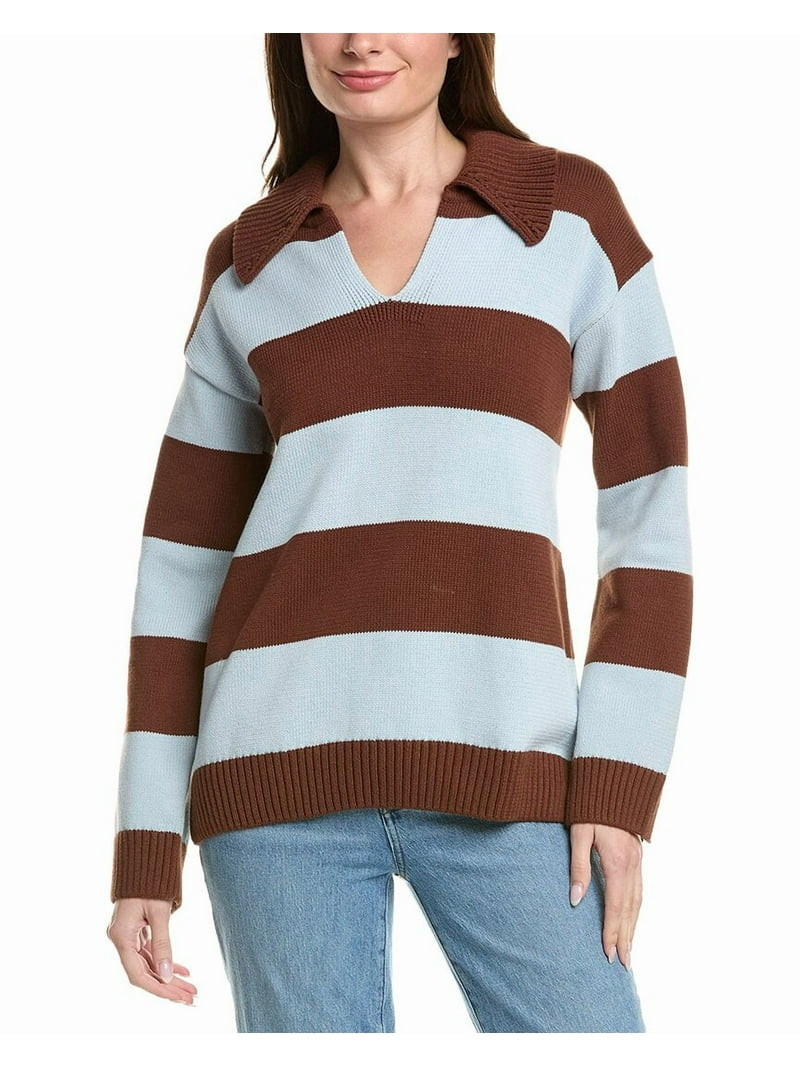 English Factory womens  Stripe Rugby Collared Sweater, s, Brown | Walmart (US)