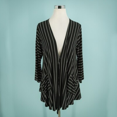 Comfy USA Size Small S Sun Kim Black Stripe V Neck Long Sleeve Button Cardigan | eBay US