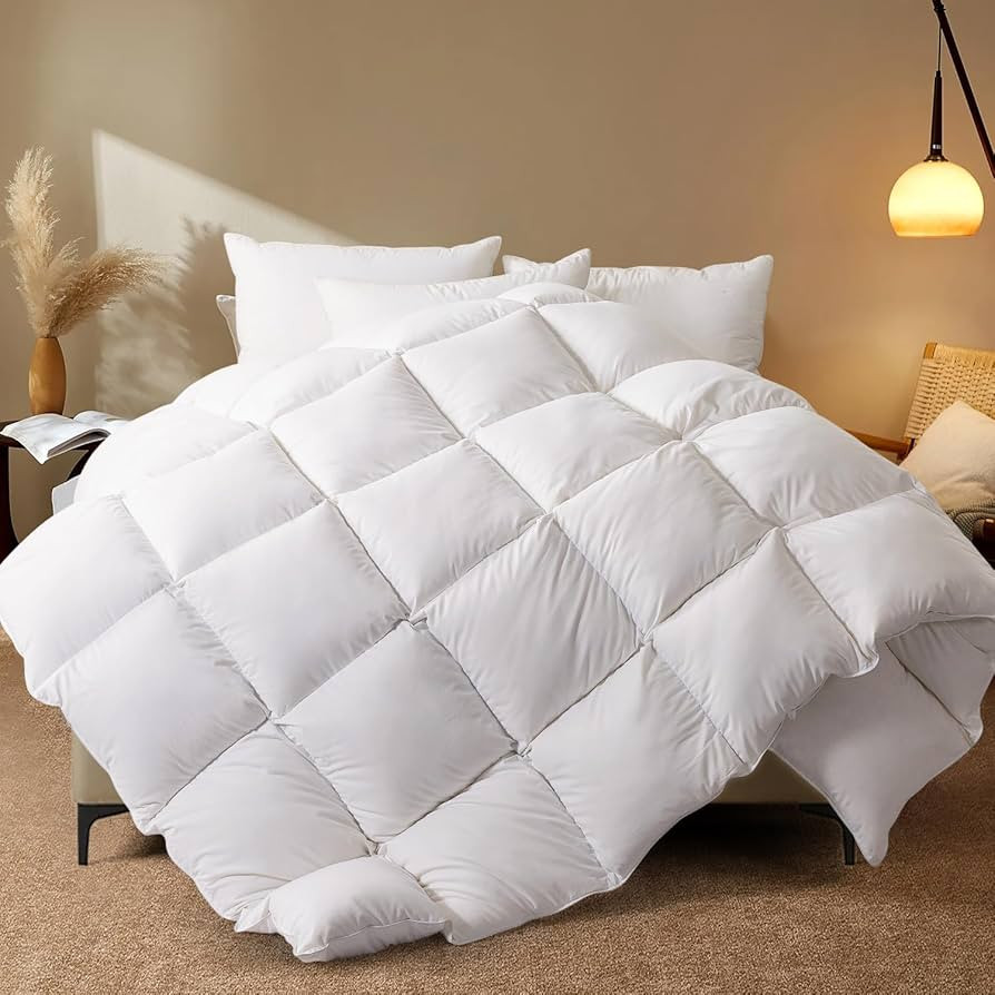 WhatsBedding Feather Comforter,Filled with Feather and Down Fiber, White King Size All Season Duv... | Amazon (US)