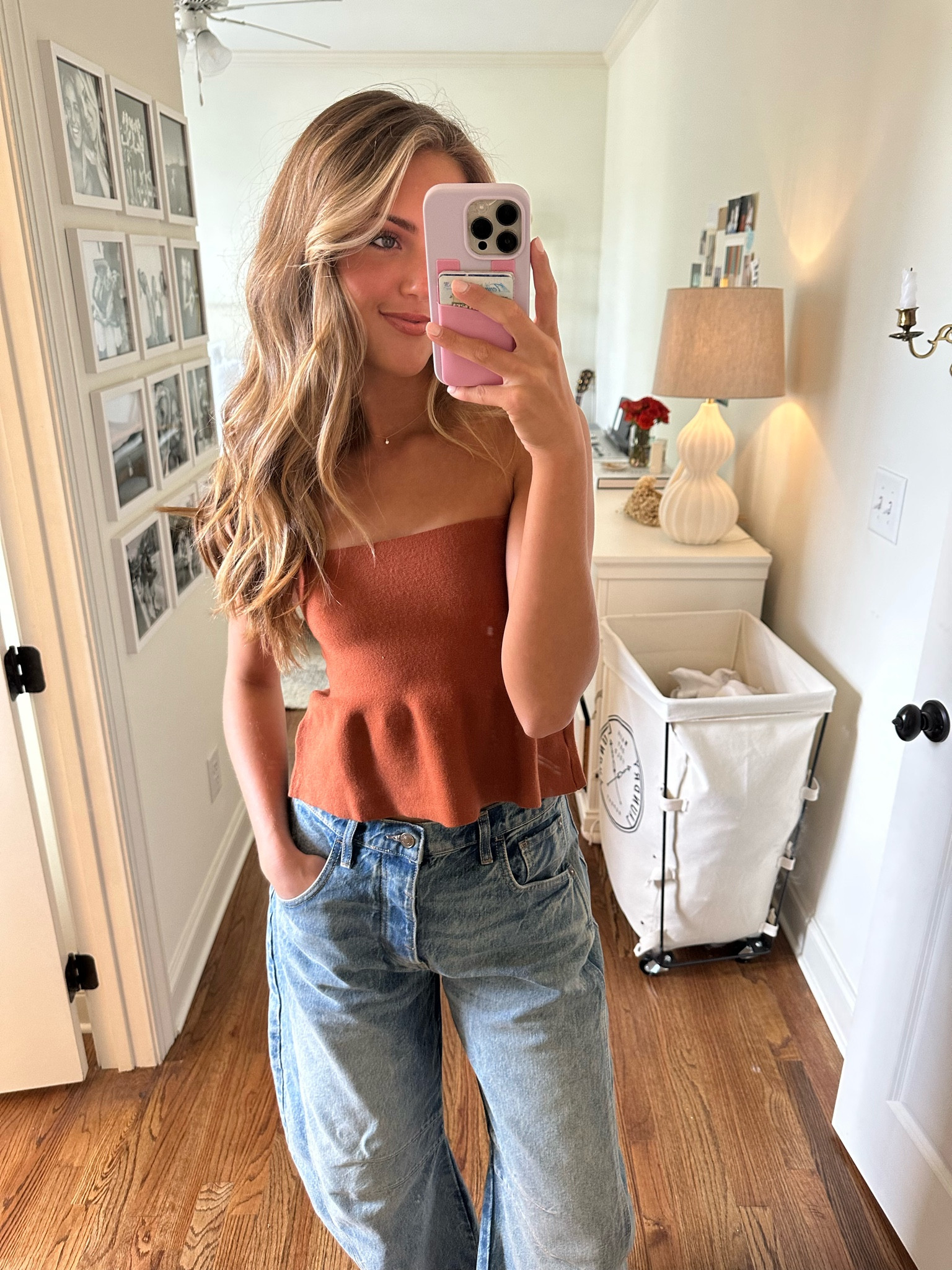 Fall fit 💌 Knit strapless top wearing a small + Free People denim wearing a 26 

#LTKover40 #LTKstyletip #LTKtravel
