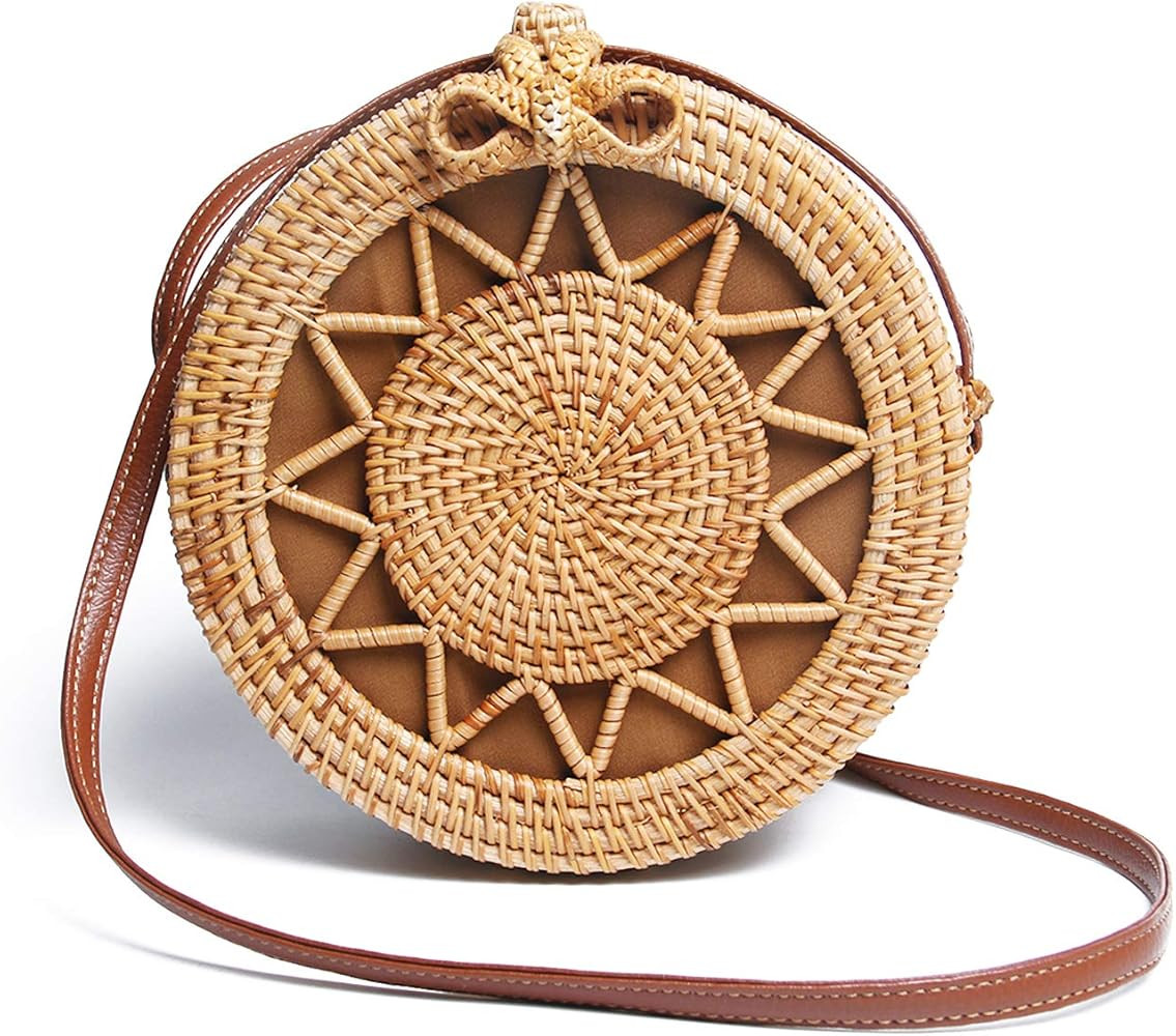Lanpet Women Round Rattan Bag Straw Cross body Bags Handwoven Beach Bohemian Shoulder Purse | Amazon (US)