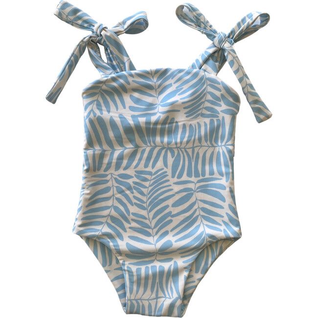 Indie Shoulder Tie One-Piece Swimsuit, Light Blue Fern | Maisonette