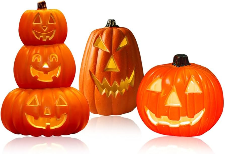 Pack of 3 Halloween Pumpkin Lights Jack O Lantern Pumpkin Props with LED Lights Pumpkin Figurine ... | Amazon (US)