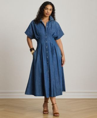 Lauren Ralph Lauren Women's Point Collar Pleated Denim Shirt-Dress - Macy's | Macy's