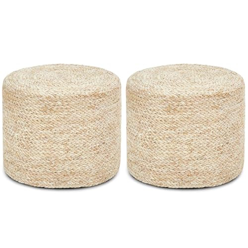 Wimarsbon 2Pcs Pouf Ottomans, Natural Seagrass Foot Stool, Hand Weaving Round Ottoman, Boho Decor... | Amazon (US)