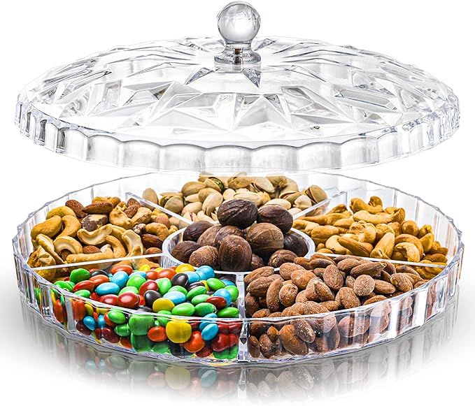ZOOFOX Snack Serving Tray, 12" Appetizer Tray with Lid, 6 Compartments Round Plastic Food Storage... | Amazon (US)