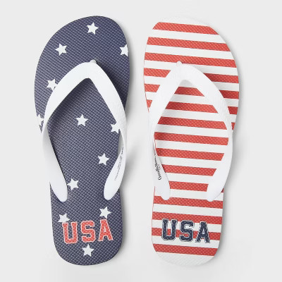 Men's Brent Americana Flip Flop Sandals - Goodfellow & Co™ Red/White S: Thong Strap, Open Toe, ... | Target