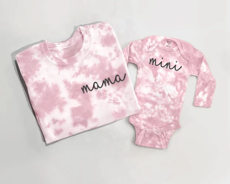 Custom Embroidered Mama and Mini Matching Tie Dye Mom and Toddler Sweatshirts and Baby Onesies, M... | Etsy (US)