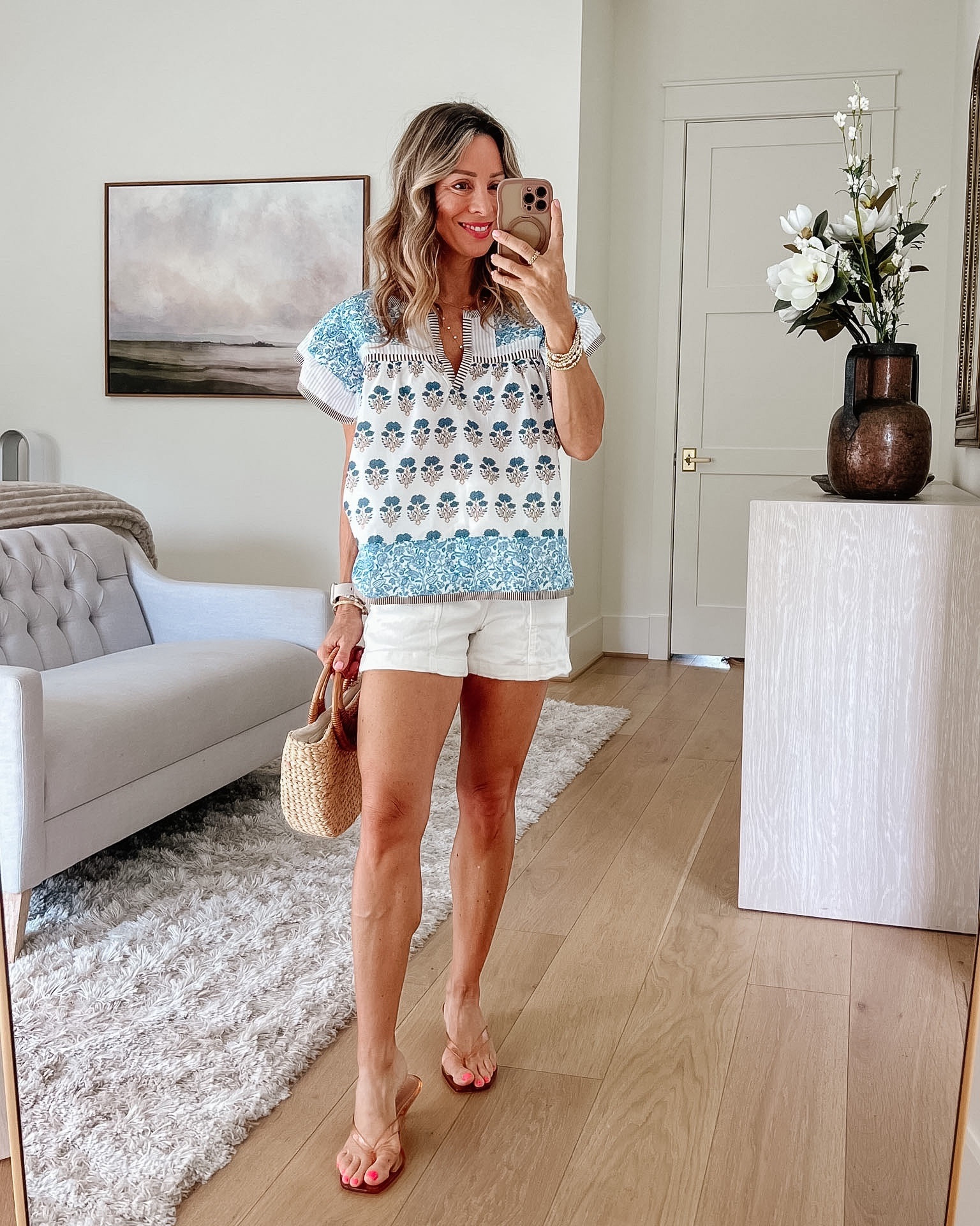 Amazon Floral Top & White Denim Shorts