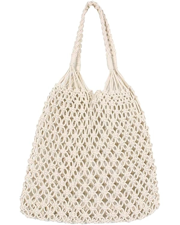 Umhängetasche Mesh Beach Bag Woven Cotton Hollow für Damen (Schwarz) | Amazon (DE)
