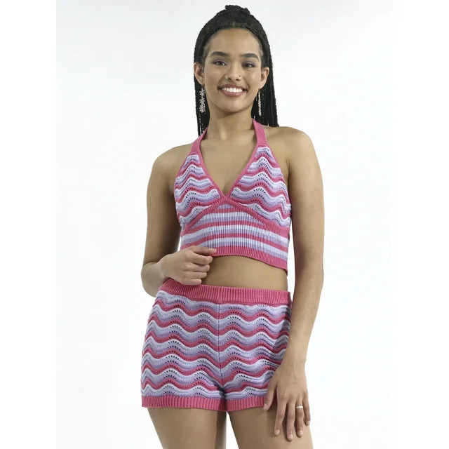 No Boundaries Crochet Halter Top and Shorts Set, 2-Piece, Women's | Walmart (US)