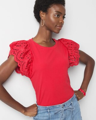 Eyelet Sleeve Crewneck Tee | White House Black Market