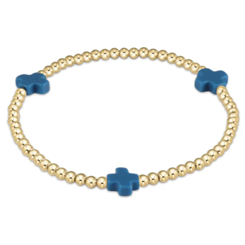 Signature Cross Gold Pattern 3mm Bead Bracelet - Cobalt | Southern Roots