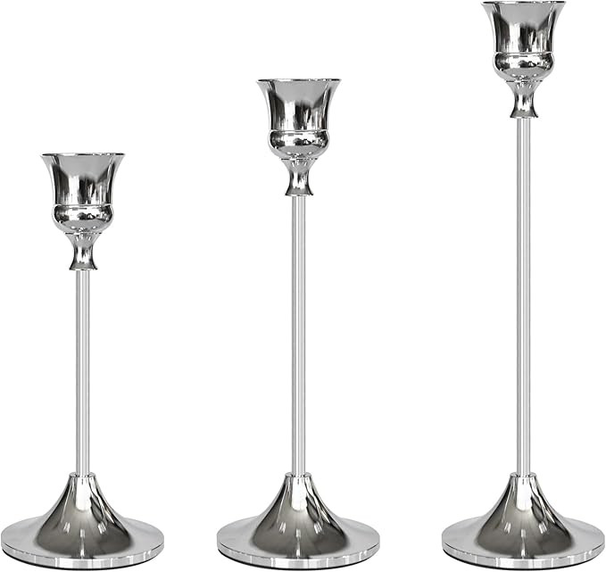 Candlestick Holders Silver, 3 Packs Taper Candle Holder for Candlesticks, Candle Sticks Holder De... | Amazon (US)