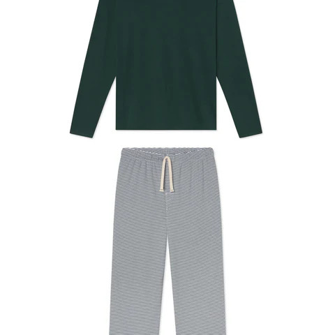 Men's Pima Sleep Long-Long Set in Conifer Bar Stripe | Lake Pajamas