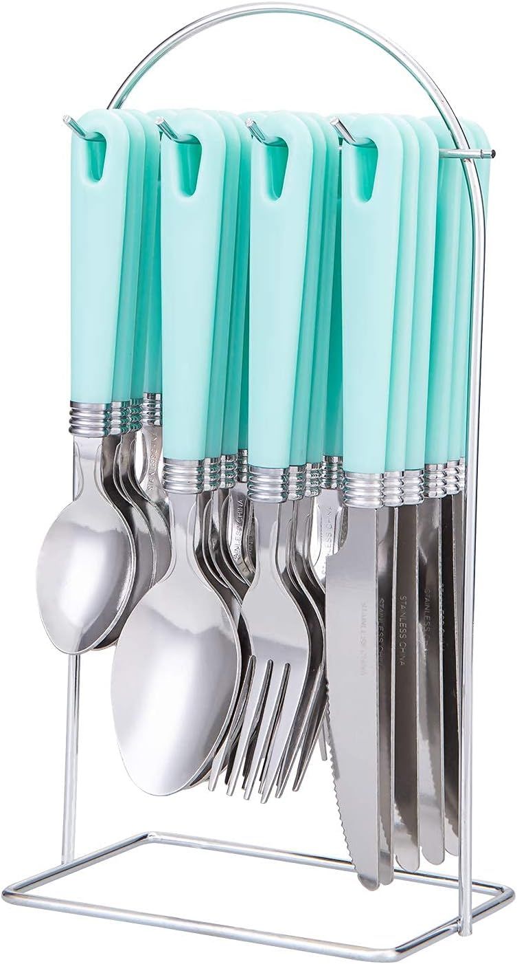 Cutiset 25 piece Stainless Steel Flatware Set with Hanging Caddy (Green, 25-Piece) | Amazon (US)