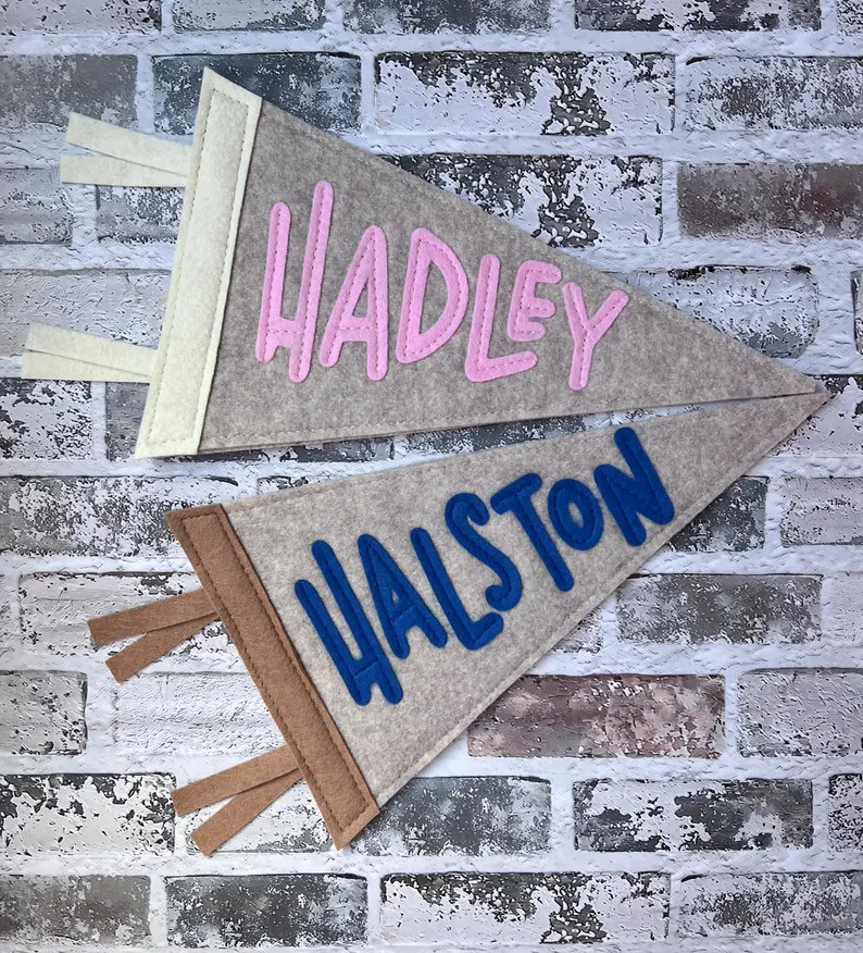 Embroidered Baby Custom Name Pennant | Personalized Baby Nursery Decor | Baby Shower Gift | Baby ... | Etsy (US)