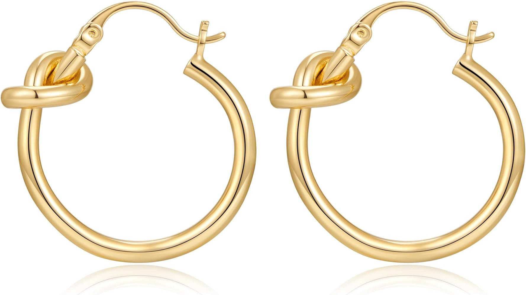 Gold Hoop Earrings for Women Girls 18K Gold Plated Knot Hoop Earrings Statement Lightweight Thick... | Amazon (US)