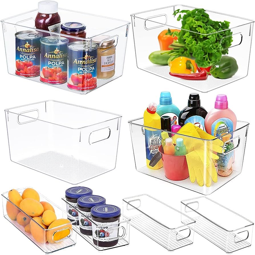 Amazon.com - SKYJUNS 8 pack Clear Plastic Storage Bins, Pantry Organization and Storage, Clear Or... | Amazon (US)