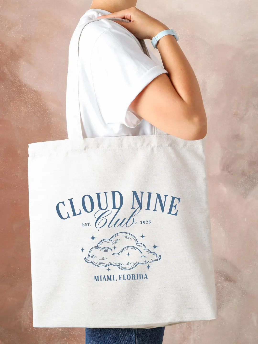 Cloud Nine Club Cotton Canvas Tote Bag, Custom Bachelorette Bag, Beach Tote, - Etsy | Etsy (US)