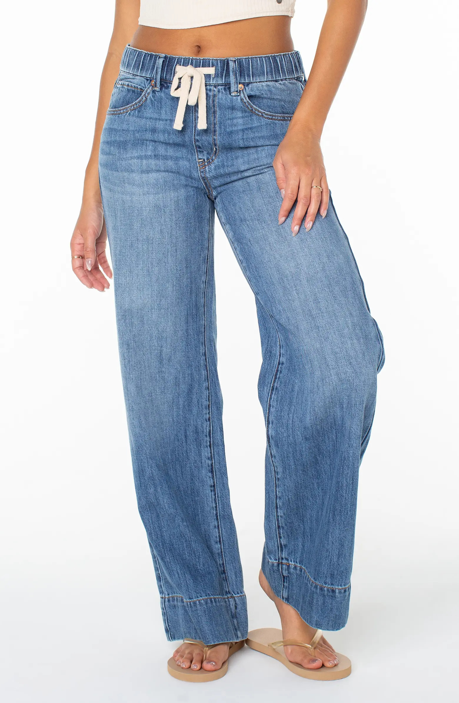 Finley Wide Leg Drawstring Jeans | Nordstrom