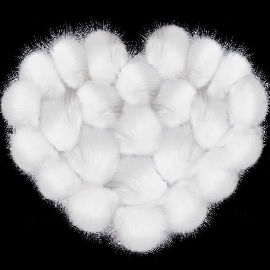 24Pcs White Faux Fur Pompom Fluffy Balls- DIY Faux Fox Fur Pom Poms with Elastic Loop Detachable ... | Amazon (US)