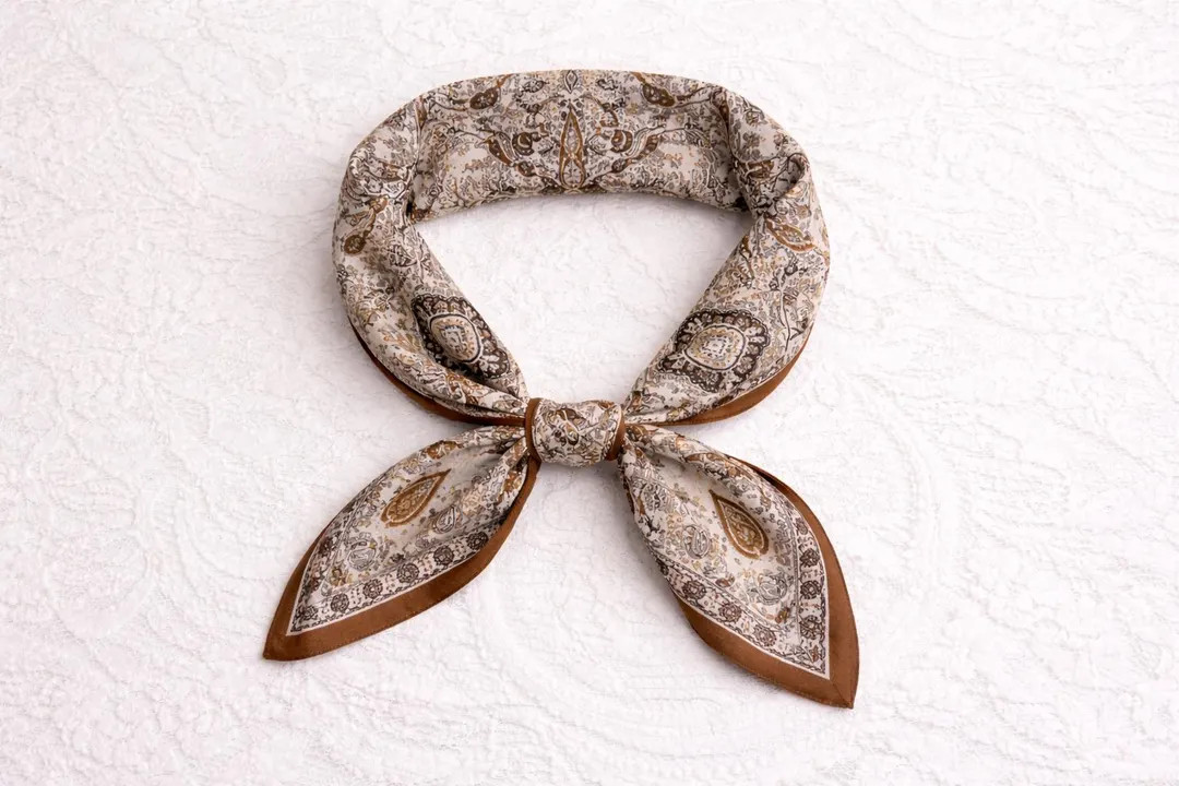 100% Mulberry Silk Paisley Scarf, Brown Vintage Square Neck Accessory  | 26" × 26" | Etsy (US)