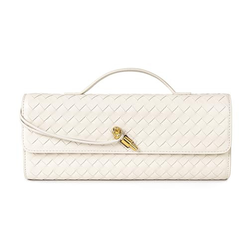 Joryin Woven Purse for Women Evening Clutch Woven Leather Handbags Crossbody Bag Purse Formal Evening Bag, Cream Beige | Amazon (US)