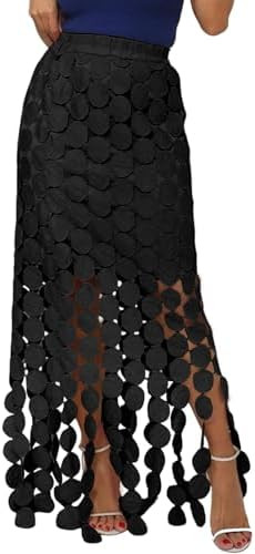 Flygo Womens Maxi Skirt 2025 Summer Boho Hollow Out Fringe Hem High Waisted Lace Long Skirts for ... | Amazon (US)