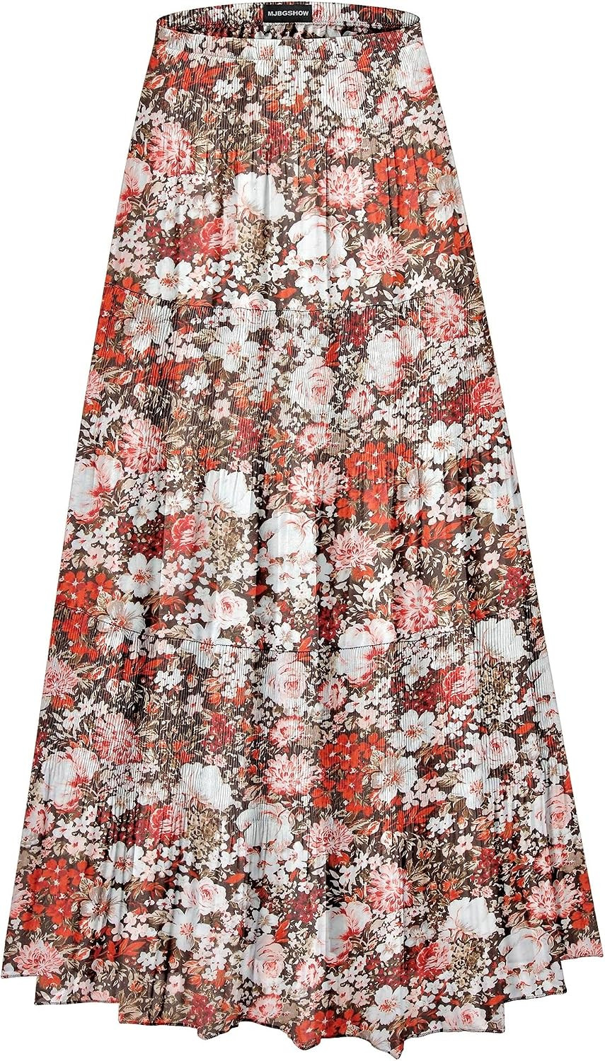 Womens Chiffon Long Skirt Elastic High Waist Floral Maxi Skirts Tiered Pleated A Line Boho Flowy Long Skirts | Amazon (US)