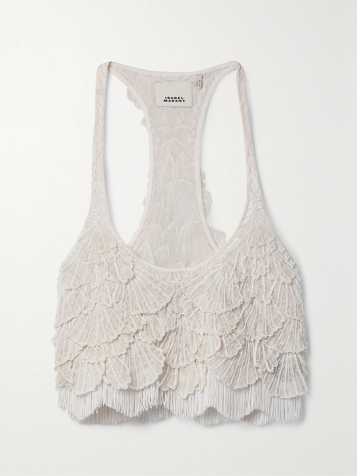 Isabel Marant - Venus Cropped Beaded Appliquéd Silk-muslin Tank - Off-white | NET-A-PORTER (US)