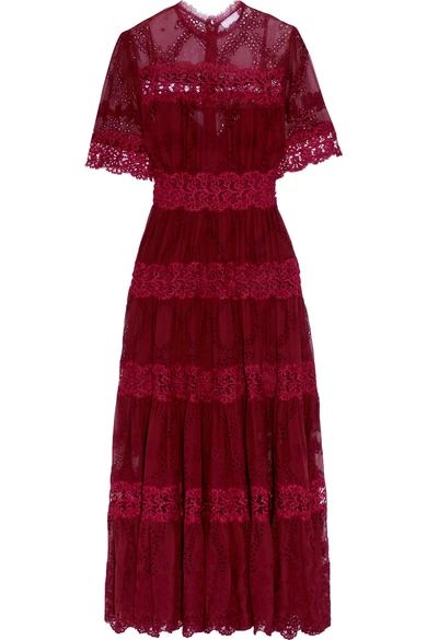 Zimmermann - Curacao Lace-trimmed Broderie Anglaise Silk-georgette Midi Dress - Burgundy | NET-A-PORTER (US)