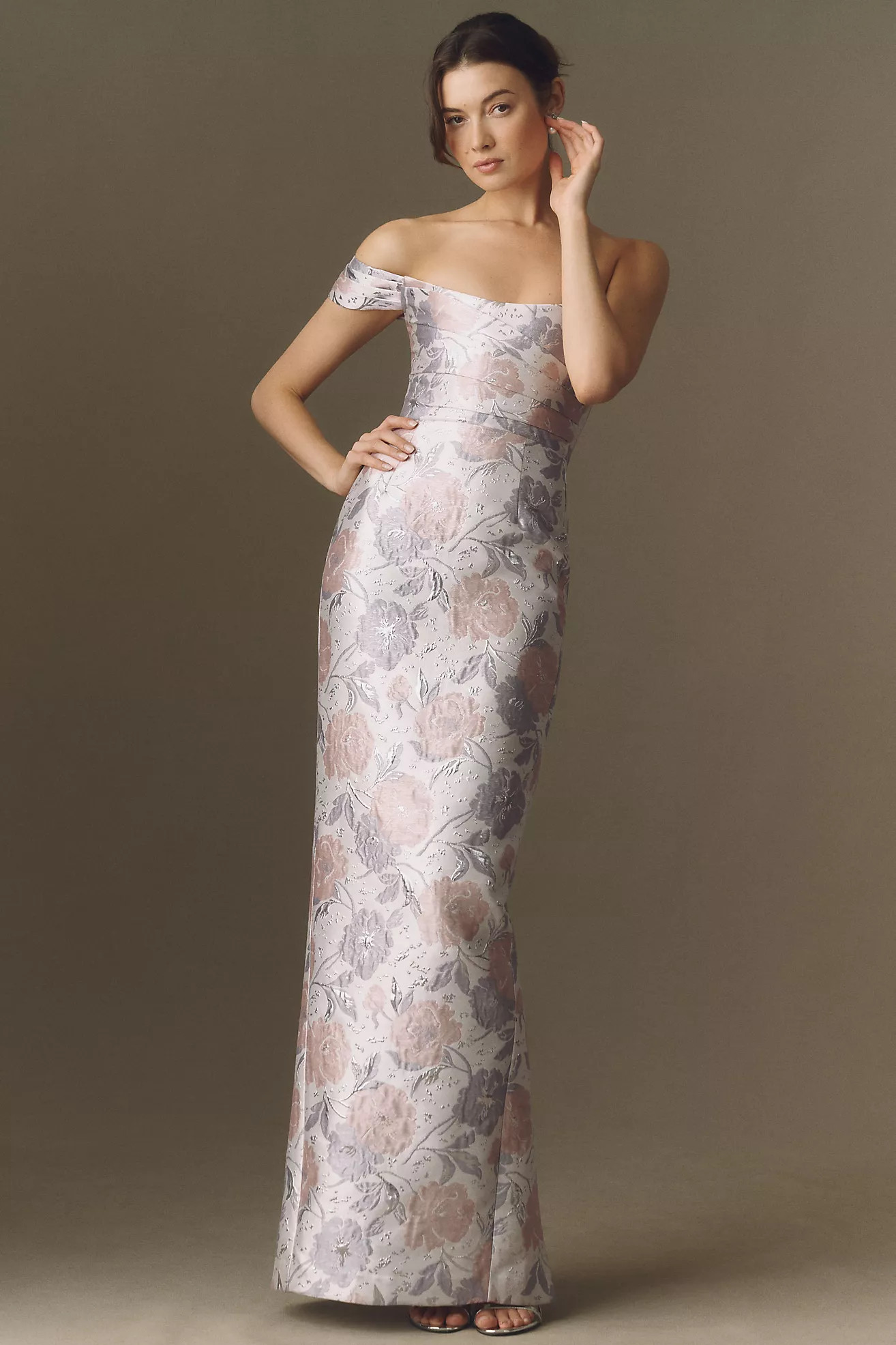 SAU LEE Jackson Asymmetric Jacquard Column Maxi Dress | Anthropologie (US)