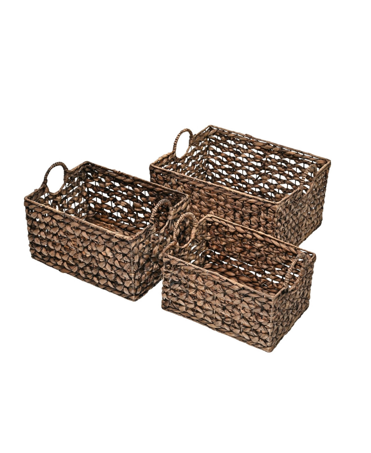 Happimess Quinn Bohemian Cottage Woven Hyacinth Rectangular Storage Baskets with Handles, Set of 3 - Brown | Macy's