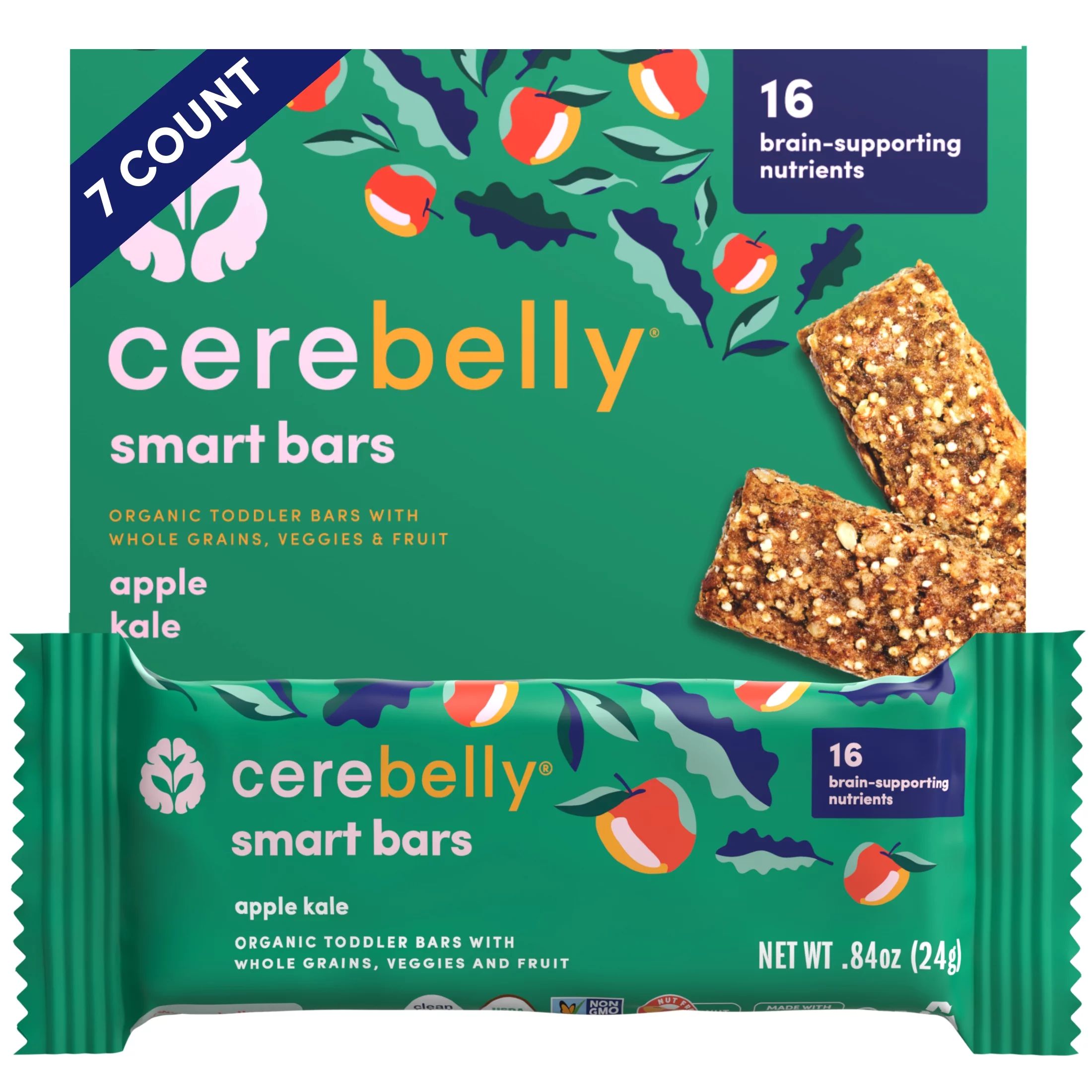 Cerebelly Organic Apple Kale Smart Bar (7 Count) | Walmart (US)