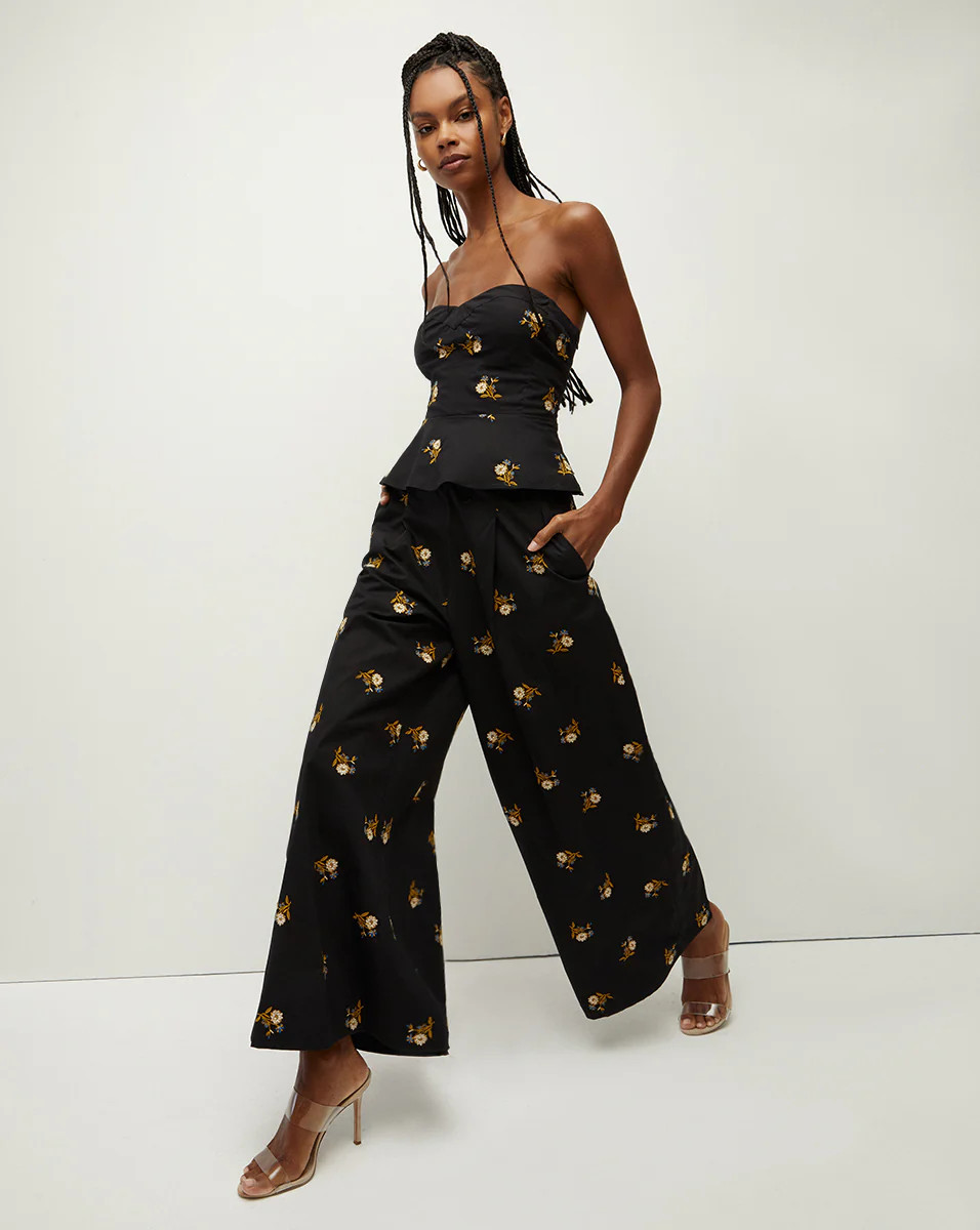 Mazum Floral-Embroidered Wide-Leg Pant | Veronica Beard
