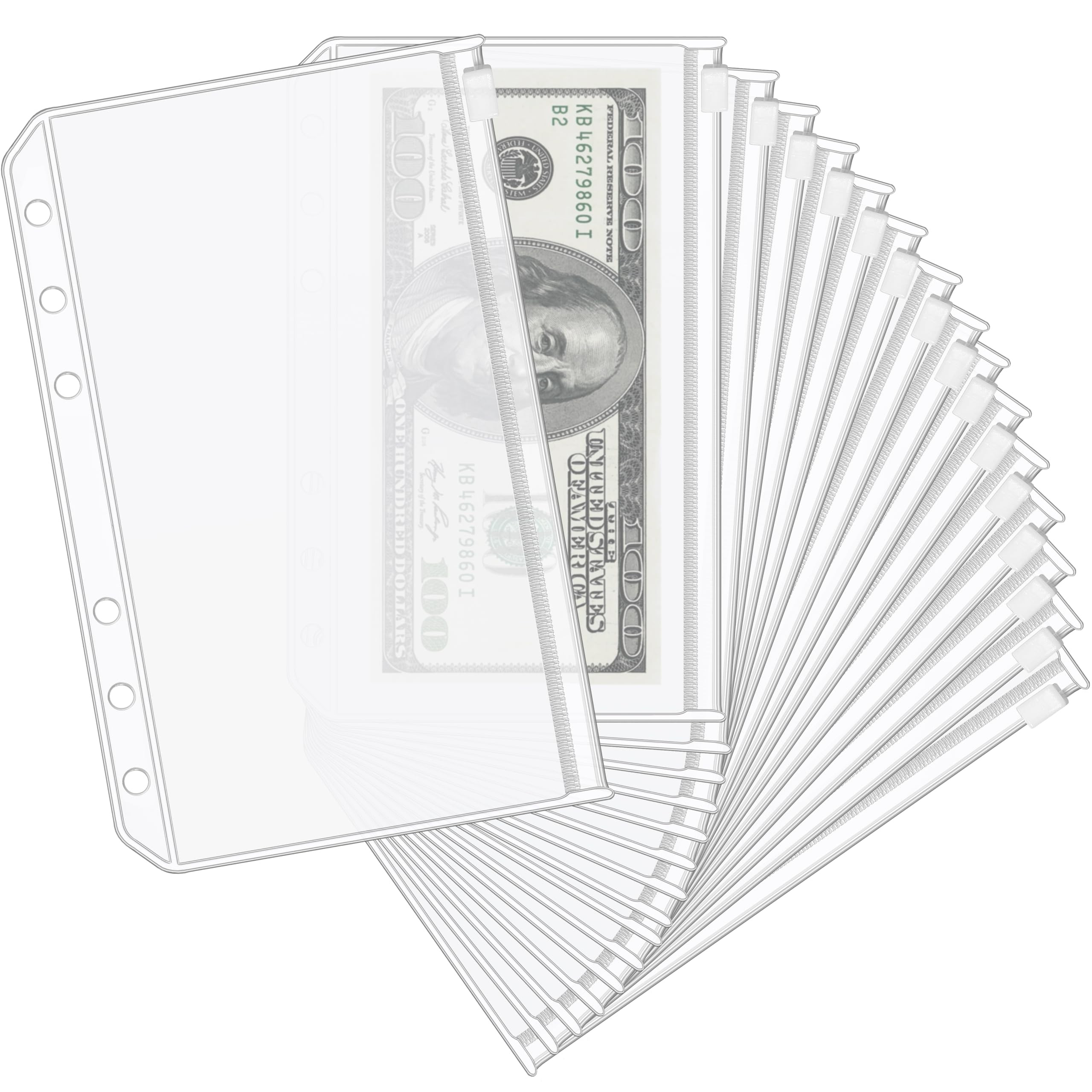 KTRIO 16Pcs A6 Binder Pockets 6 Holes Cash Envelopes for Budgeting, Clear Zipper Pouch Folders A6... | Amazon (US)