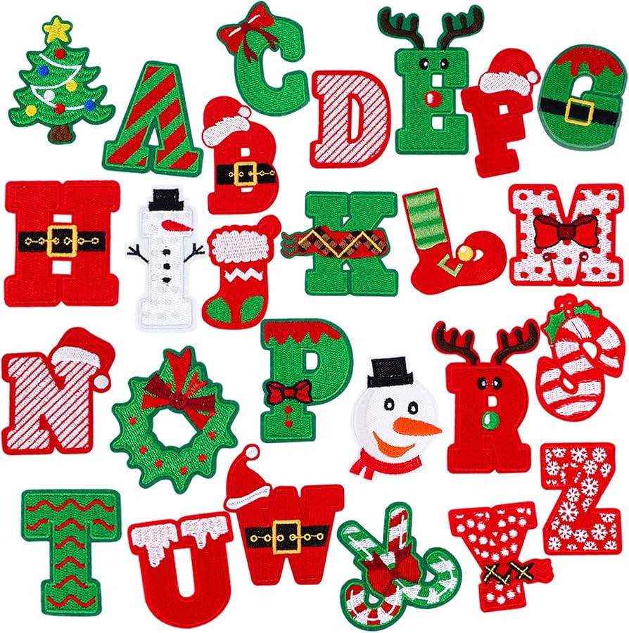Whaline 26Pcs Christmas Iron-On Sew-On Patches Cartoon A-Z Letter Heat Transfer Iron Patches Cute... | Amazon (US)