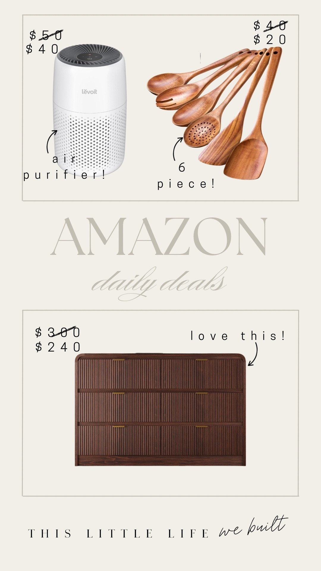 Amazon daily deals! 


Dresser, air purifier, kitchen utensils amazon home, affordable home 

#LTKHome #LTKSaleAlert #LTKU