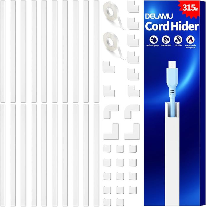 Delamu Cable Hider, 315in Cord Hider Cord Covers for 1 Wire on Wall, Premium Wire Covers for Cord... | Amazon (US)