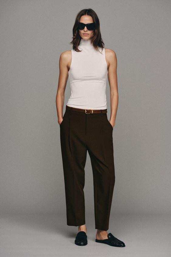 Zara - Belted Ankle Pants - Light Camel - Xs - Woman | Zara US