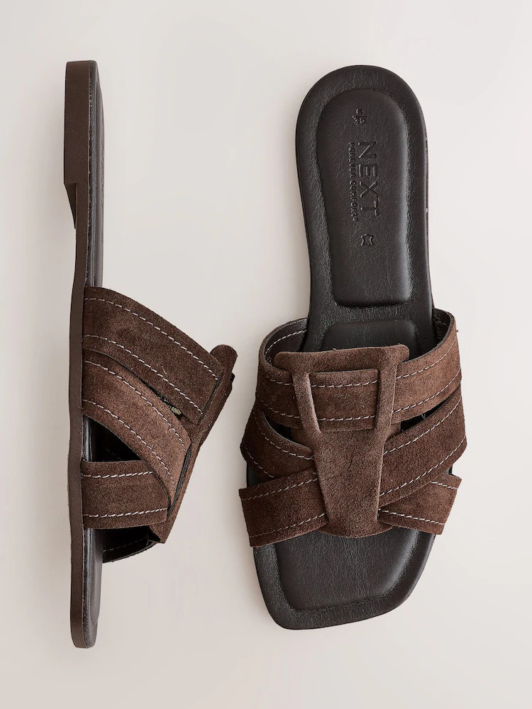Chocolate Brown Standard/Wide Fit Forever Comfort\u00ae Stitched Mule Sandals | Next EU